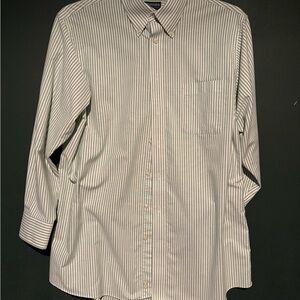 Stafford Green and White Striped Button Down Shirt